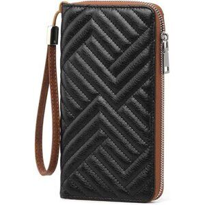Womens Wallet Vegan Leather Large Capacity Black Brown